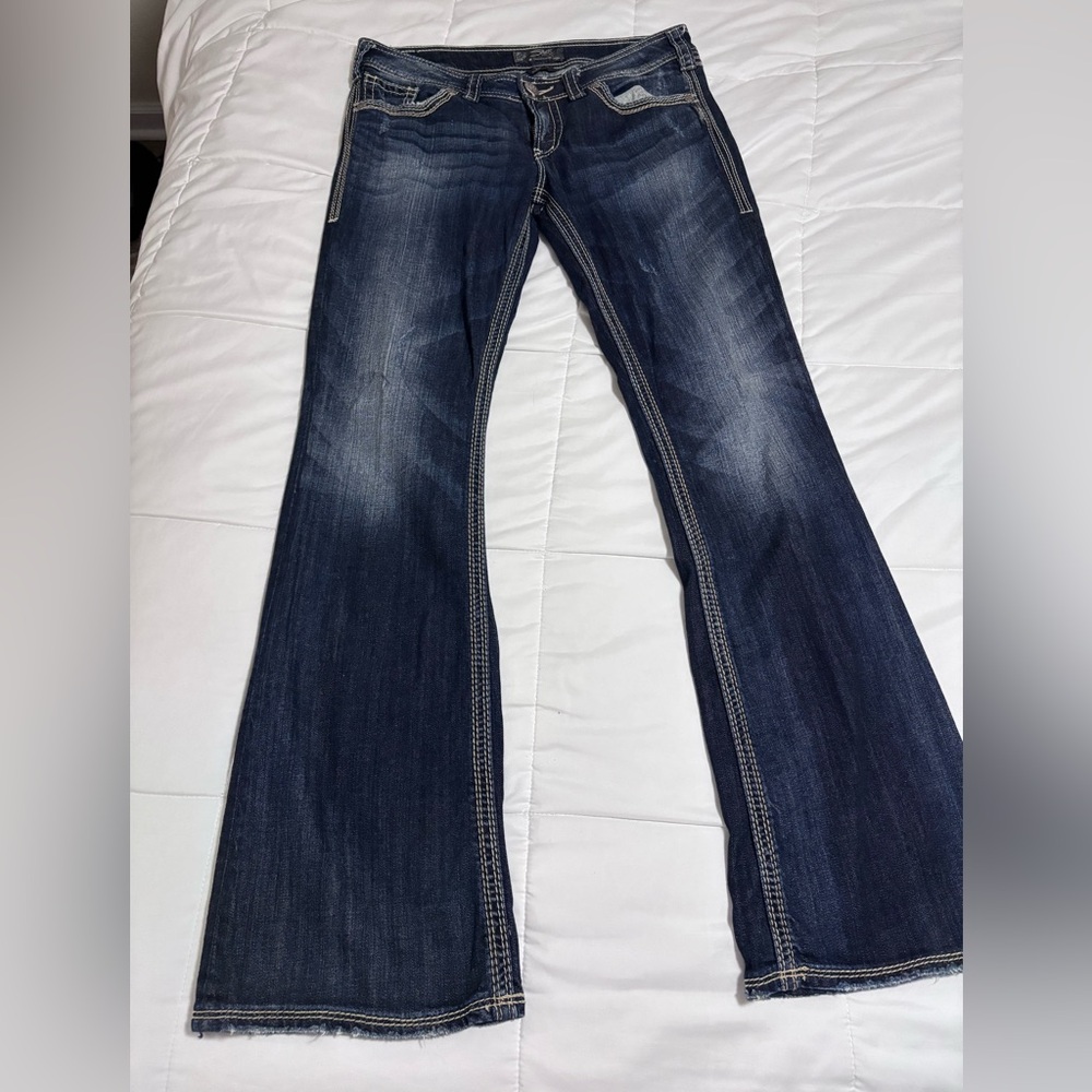 Silver Dark Blue Flare Jeans